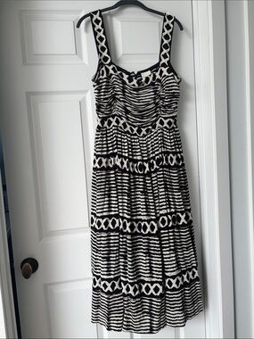 Tracy Reese x Anthropologie Black and White Patterned Midi Dress